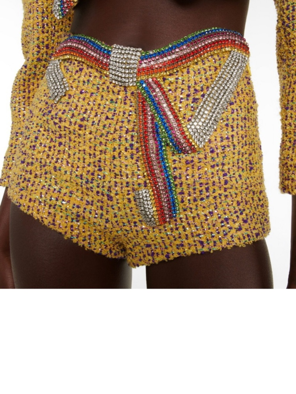AREA Yellow Tweed High-Waist Shorts with Multicolor Trim - Picture 2 of 5